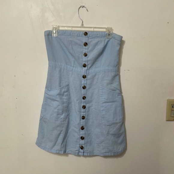 American Eagle Outfitters Dresses & Skirts - American Eagle Light Blue Strapless Button Down Mini Dress Small Pockets Tube